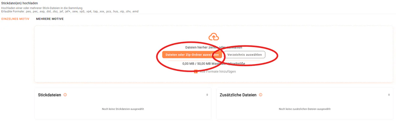 Upload buttons in emborado as a safe alternative to drag and drop in Google Chrome