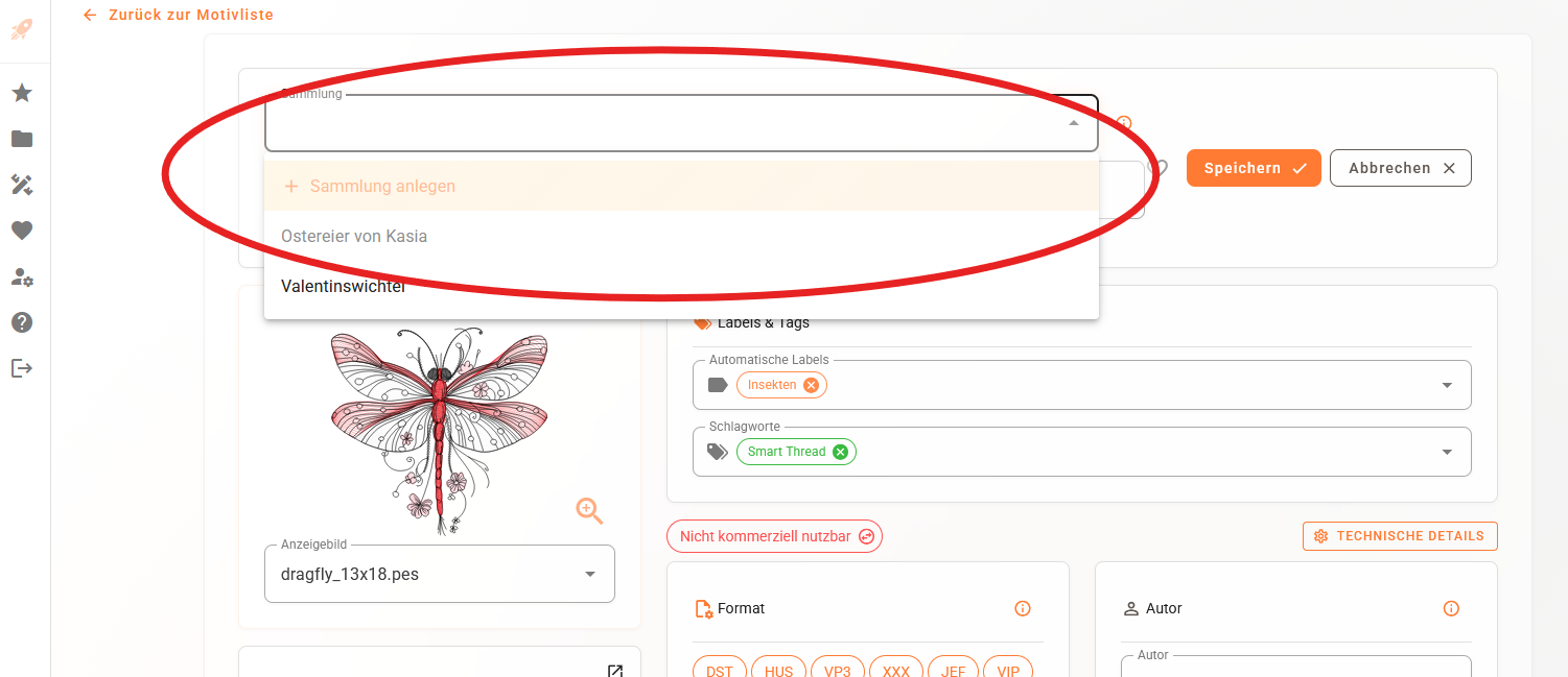 Stickmotiv in emborado bearbeiten