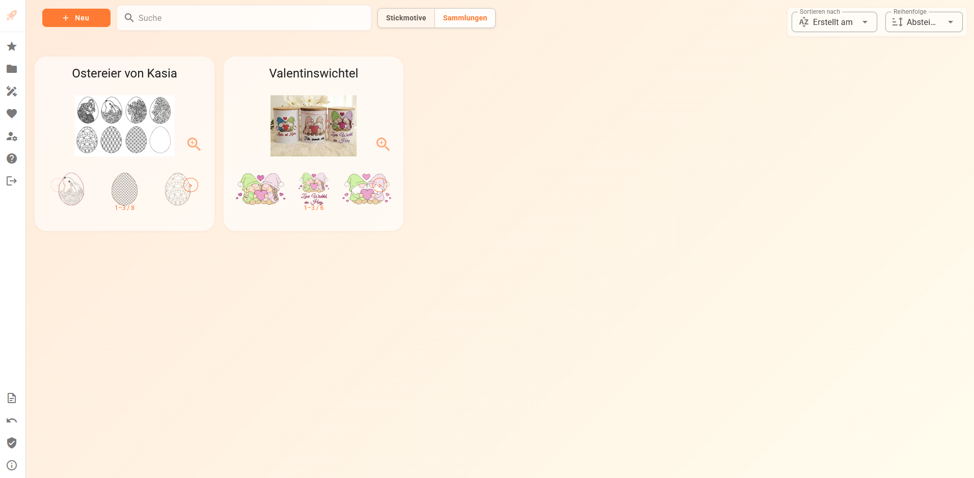 Sammlungen in emborado zur Organisation zusammengehörender Stickmotive