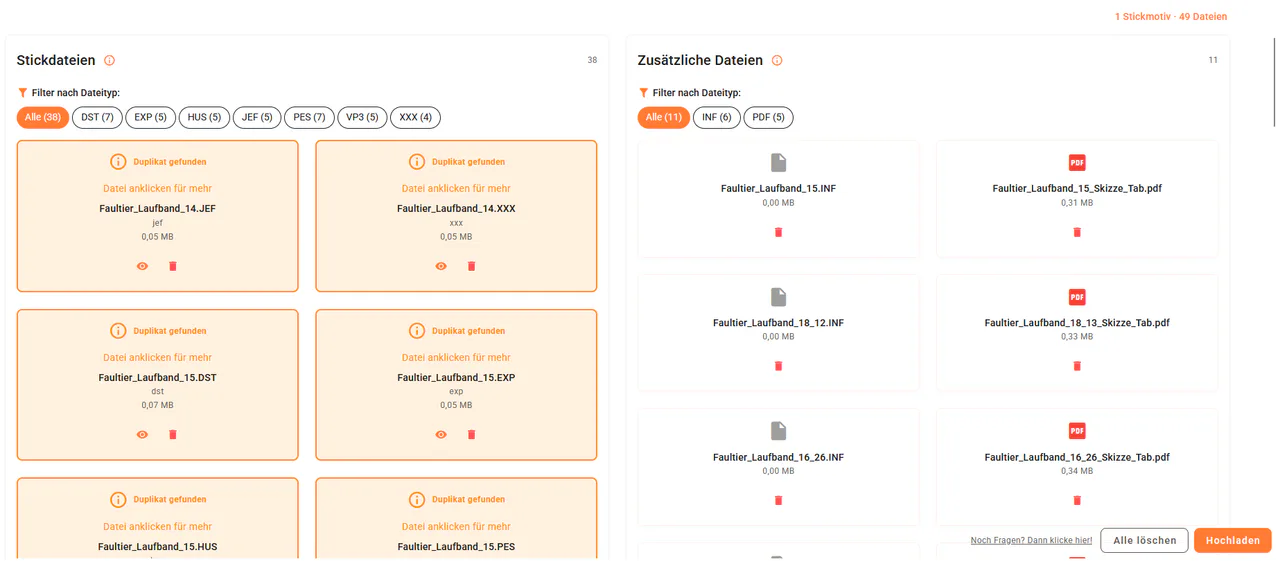 How to detect duplicate embroidery files during upload in emborado