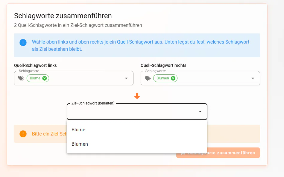 Schlagworte in emborado zusammenführen