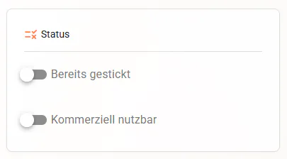 Bildplatzhalter: Markierungen Bereits gestickt und Bereits genäht sowie die zugehörigen Statusfilter