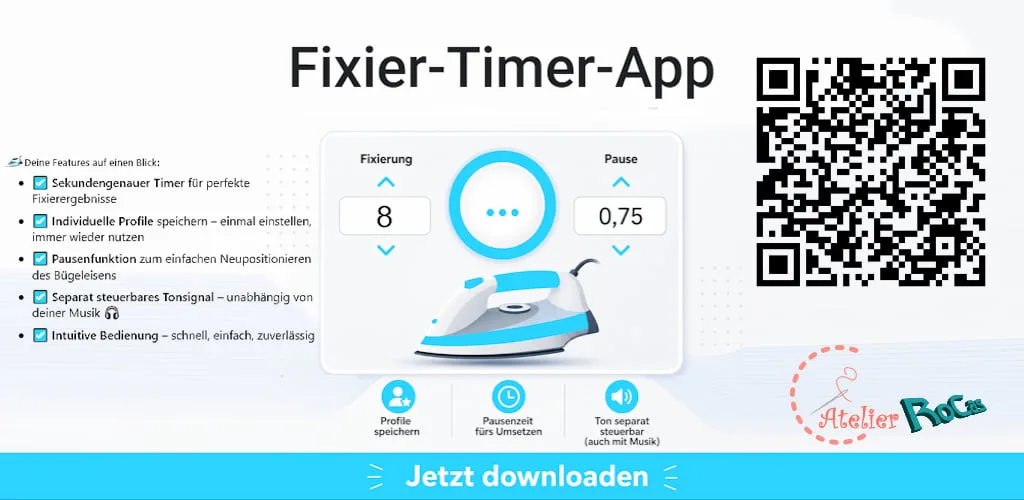 Fixier Timer app overview with timer, pause interval, profiles and separate sound control