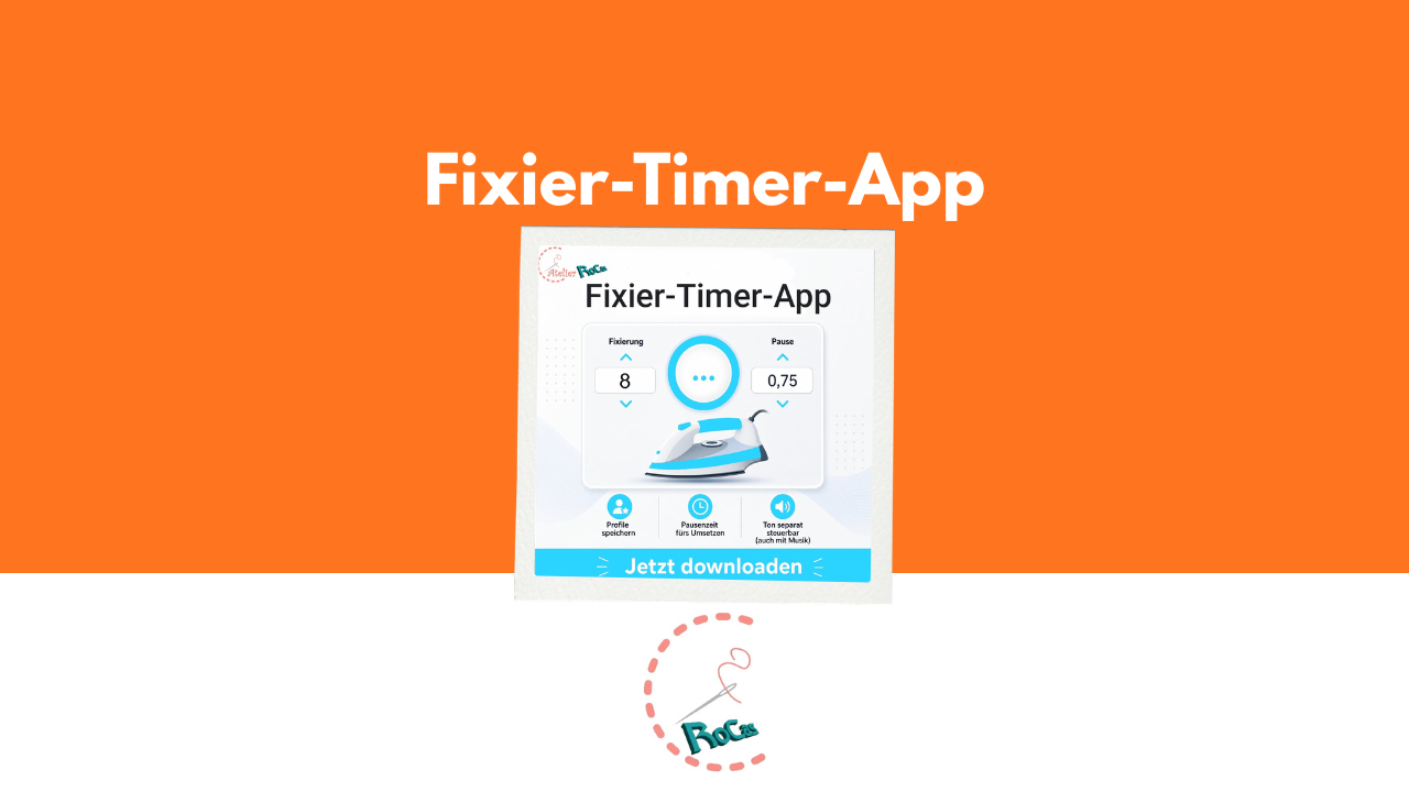 Titelmotiv der Fixier-Timer-App von RoCas mit Bügeleisen und Zeitanzeige