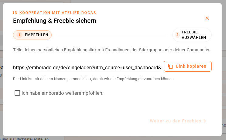 Personal referral link in emborado