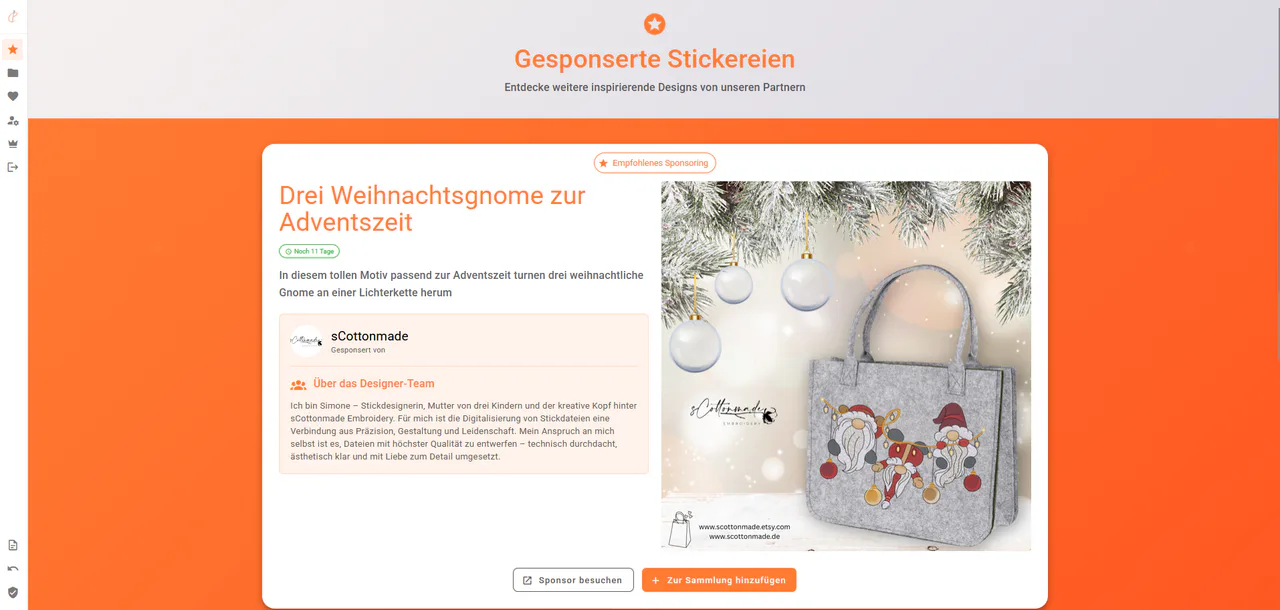 Gratis Stickdateien bei emborado – Weihnachtsgnome-Freebie von sCottonmade Embroidery