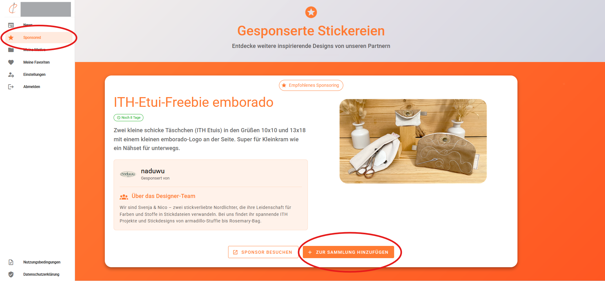 Gratis Stickdateien bei emborado unter /sponsored