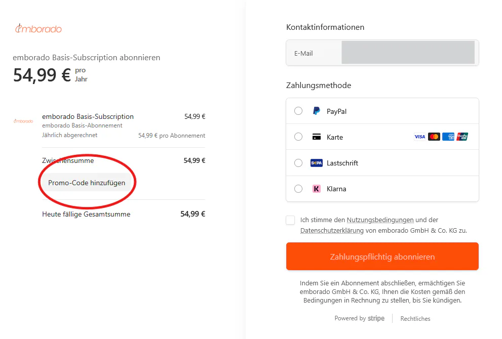 Promo-Code im Stripe Checkout anzeigen
