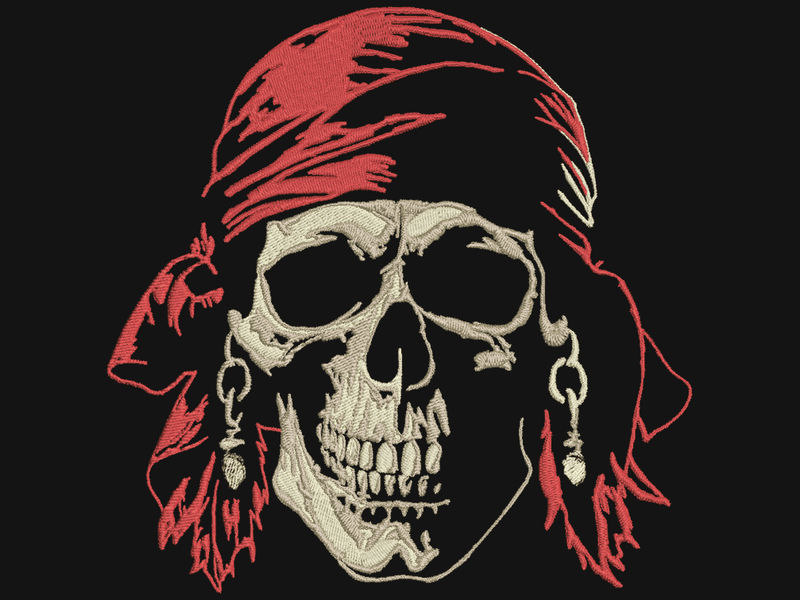 Pirate skull embroidery design with light effect
