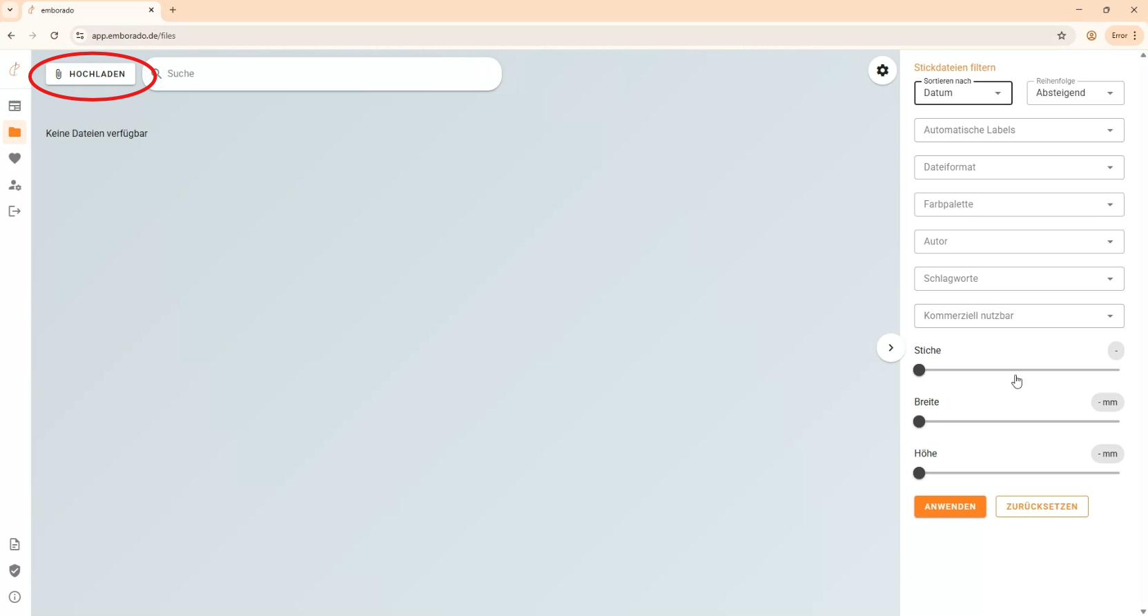 Screenshot leere Motivsammlung emborado
