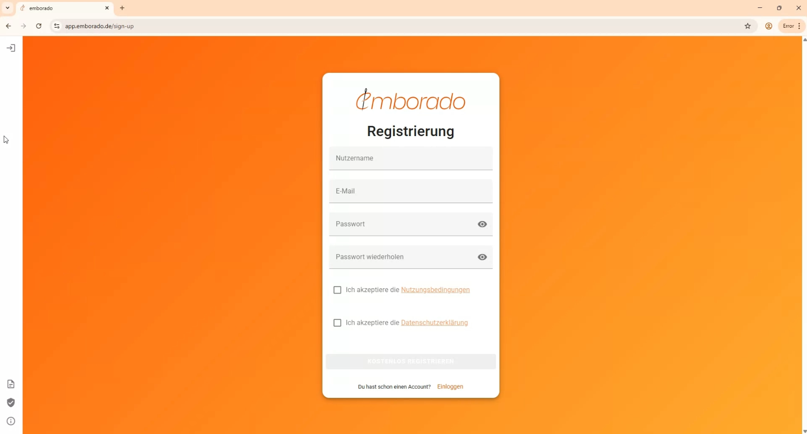 Screenshot Stickdateien verwalten – Registrierung emborado