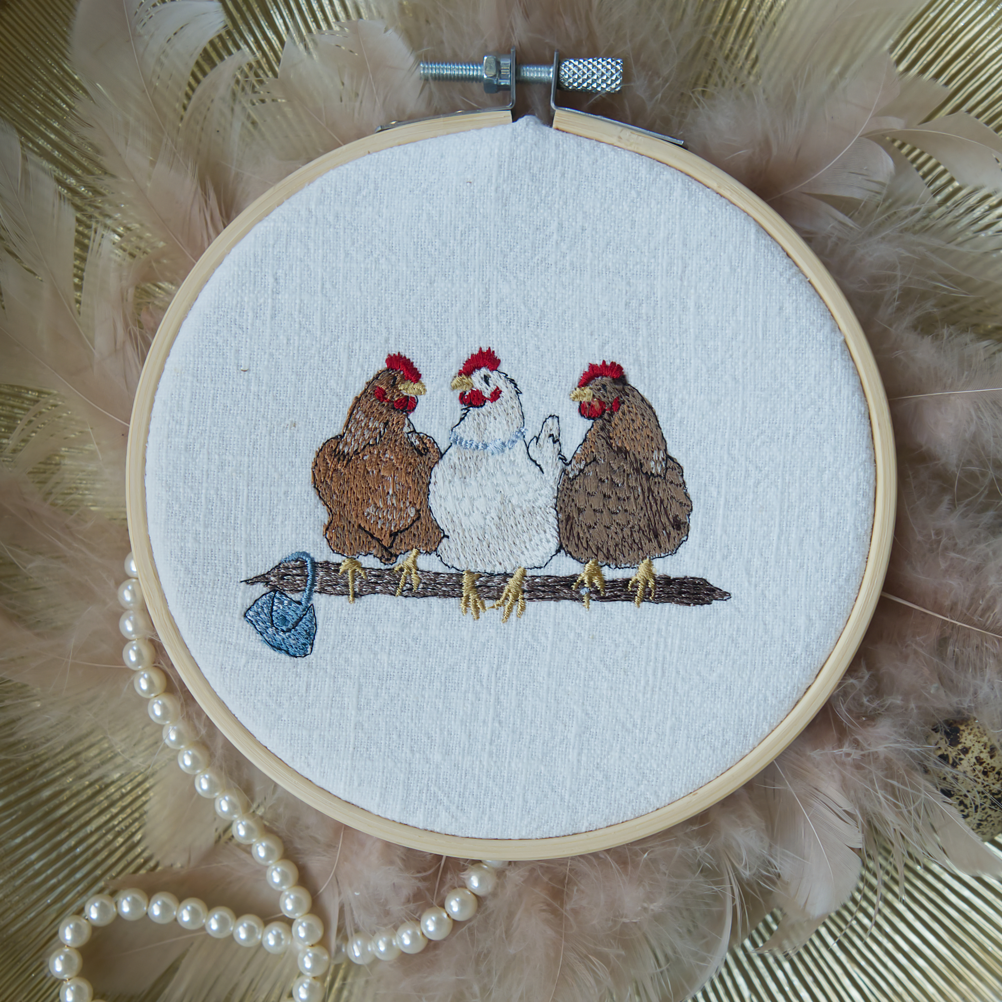 Embroidery design Three Hen Friends by CoraDesign