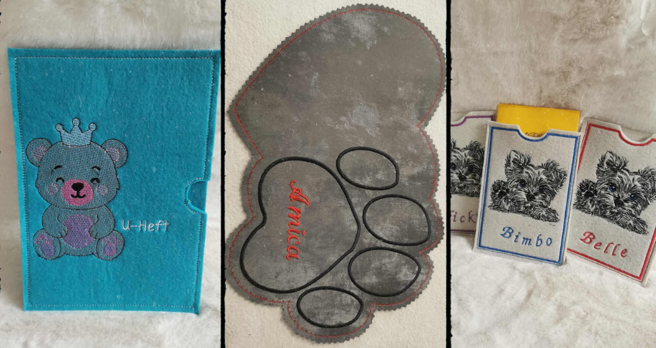 Embroidered accessories by Pfotenglück – personalized embroidery for markets and online shop