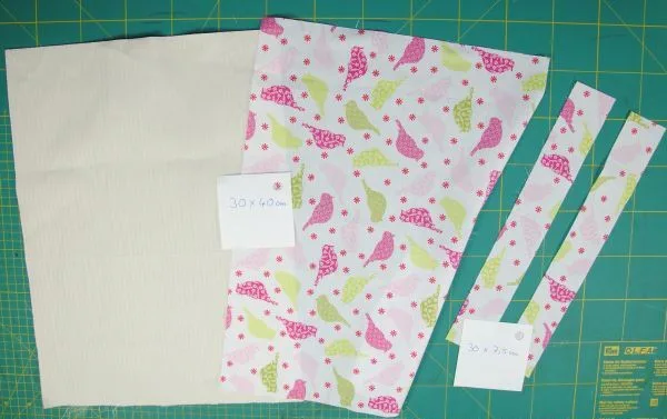 Cut fabric pieces and prepare handles